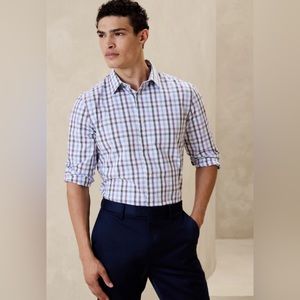 Banana Republic Men’s Slim Dress Shirt. NEW WITH TAGS. Blue Plaid. Size: L Tall